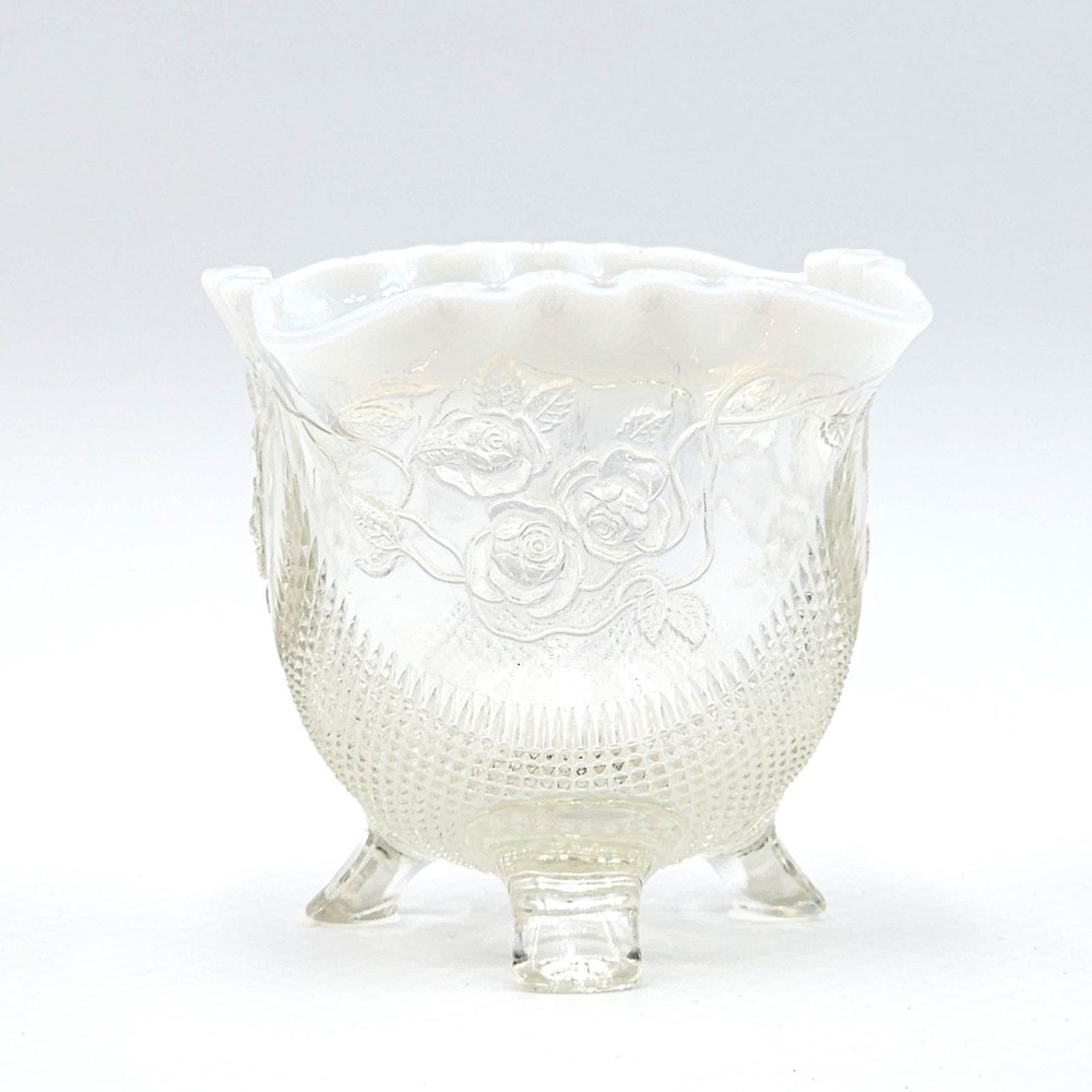 EAPG Antique 1903 Jefferson‎ Glass Fine Cut Roses White Opalescent Footed Bowl